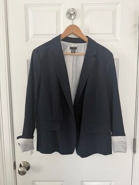 Ann Taylor Navy Blue and White Pinstripe Blazer